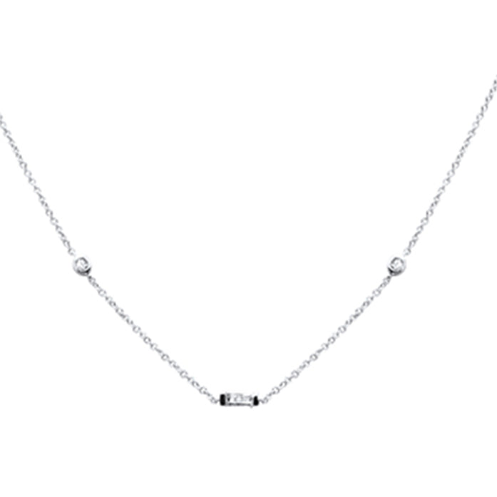SPECIAL!.13ct G SI 14K White Gold Baguette Diamond Pendant Necklace 16" + 2" Ext