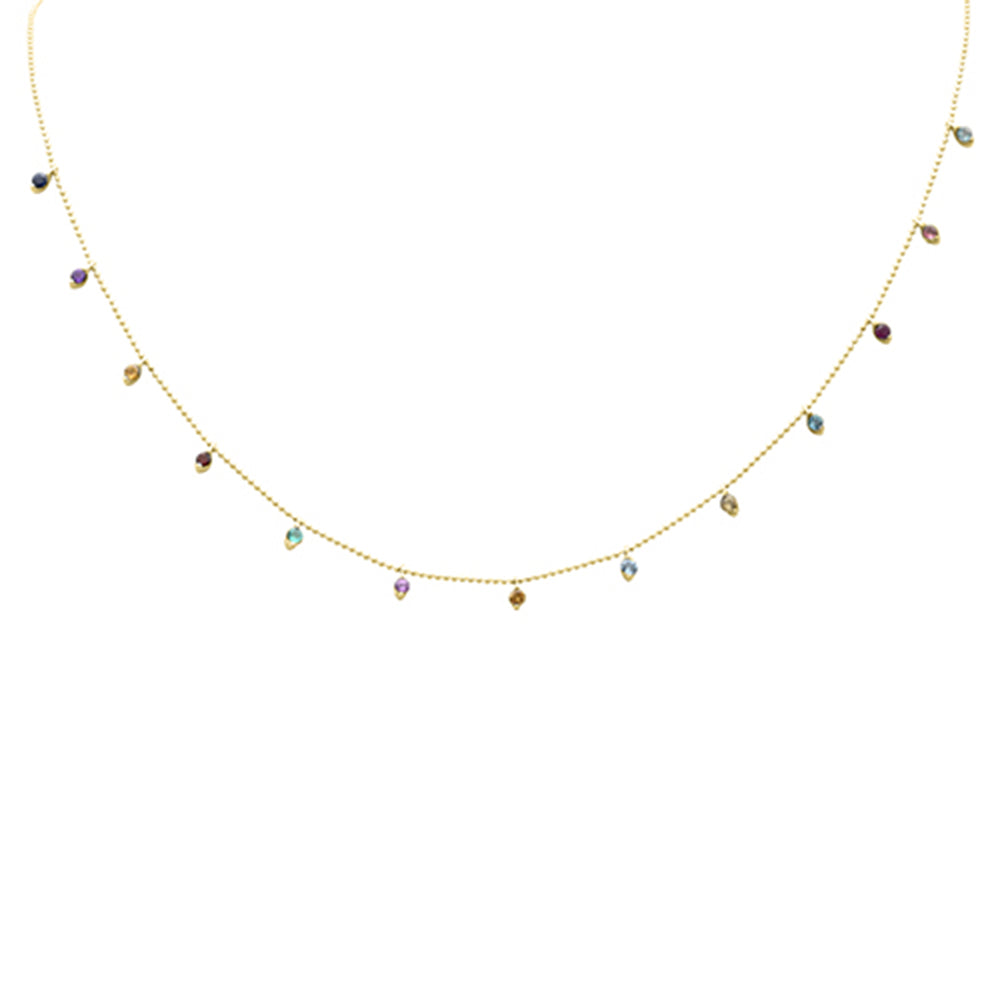 GEMSTONE CLOSEOUT!  .94ct G SI 14K Yellow Gold Multi Color Gemstone Necklace 18"Long