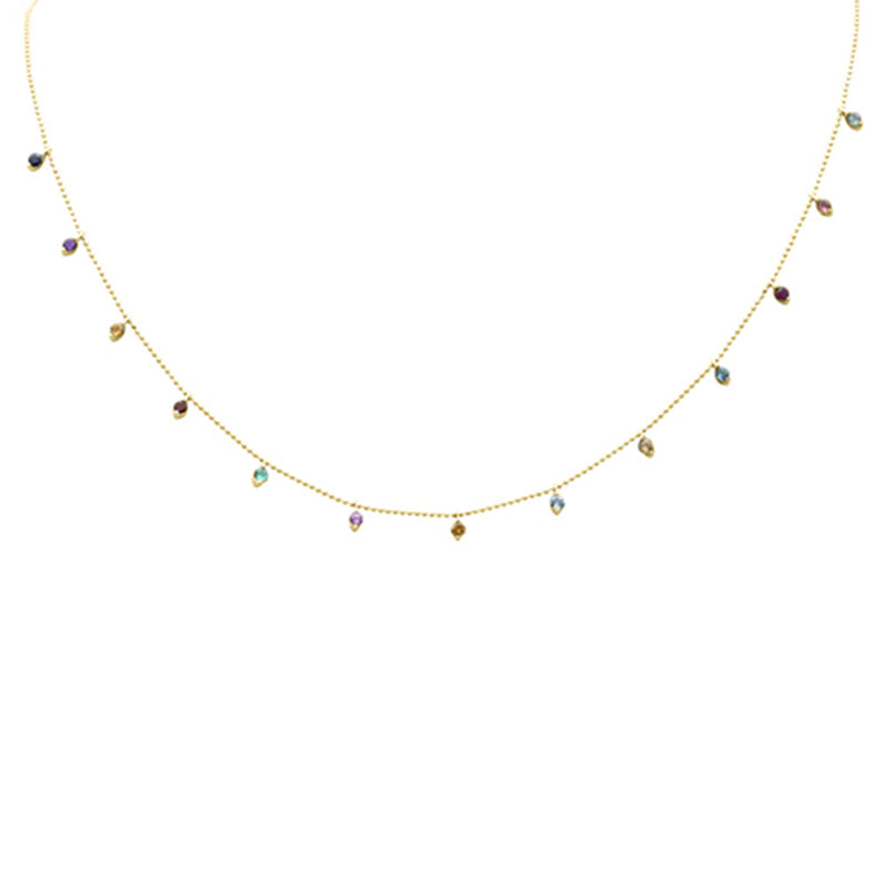 GEMSTONE CLOSEOUT!  .94ct G SI 14K Yellow Gold Multi Color Gemstone Necklace 18"Long