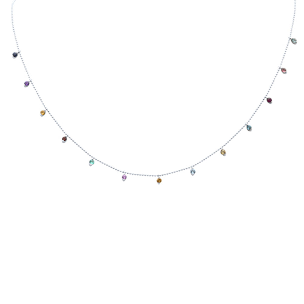GEMSTONE CLOSEOUT! .97ct G SI 14K White Gold Multi Color Gemstone Necklace 18"Long