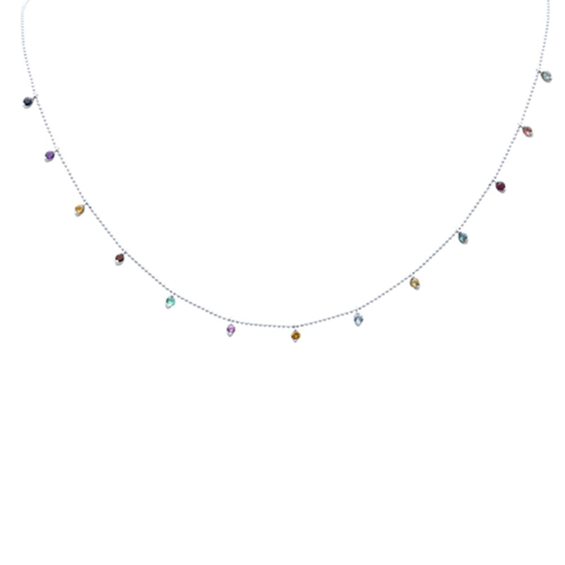 GEMSTONE CLOSEOUT! .97ct G SI 14K White Gold Multi Color Gemstone Necklace 18"Long
