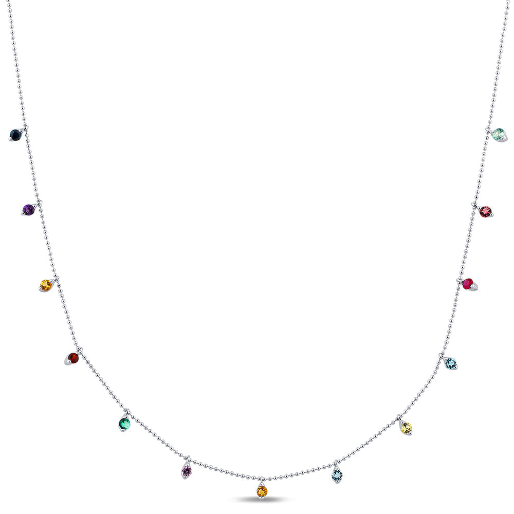 GEMSTONE CLOSEOUT! .97ct G SI 14K White Gold Multi Color Gemstone Necklace 18"Long