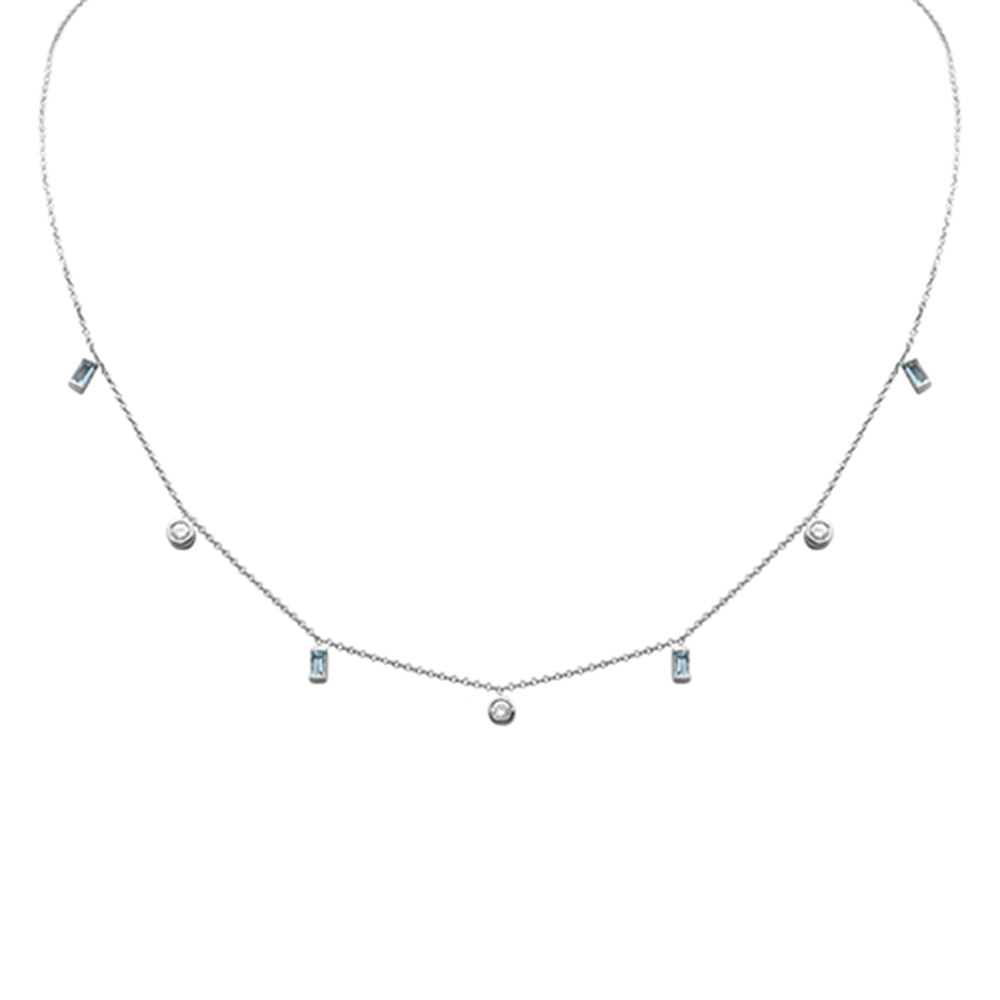DIAMOND CLOSEOUT!  .51ct G SI 14K White Gold Diamond & Aquamarine Gemstone Necklace 16" + 2" Ext