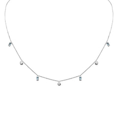 DIAMOND CLOSEOUT!  .51ct G SI 14K White Gold Diamond & Aquamarine Gemstone Necklace 16" + 2" Ext