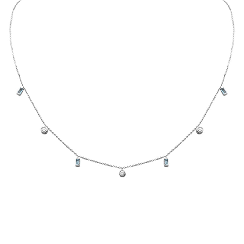 DIAMOND CLOSEOUT!  .51ct G SI 14K White Gold Diamond & Aquamarine Gemstone Necklace 16" + 2" Ext