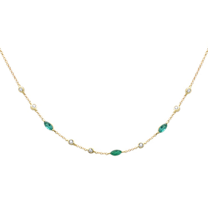 SPECIAL!.61ct G SI 14K Yellow Gold Diamond & Emerald Gemstone Necklace 16" + 2" Ext