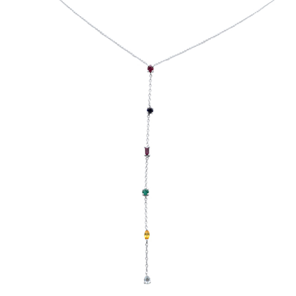 DIAMOND CLOSEOUT!  1.04ct G SI 14K White Gold Multi Color Gemstone Drop Necklace 16" Long