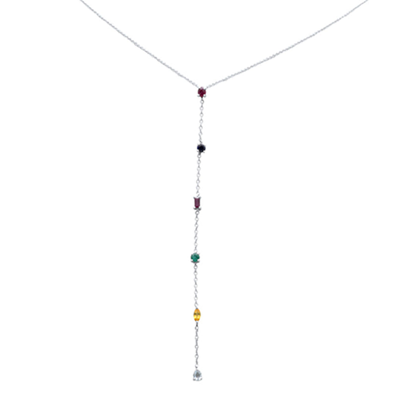 DIAMOND CLOSEOUT!  1.04ct G SI 14K White Gold Multi Color Gemstone Drop Necklace 16" Long