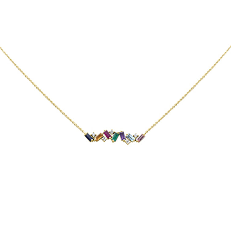 SPECIAL! 1.07ct G SI 14K Yellow Gold Diamond & Multi Color Gemstone Necklace 14" + 2" Ext