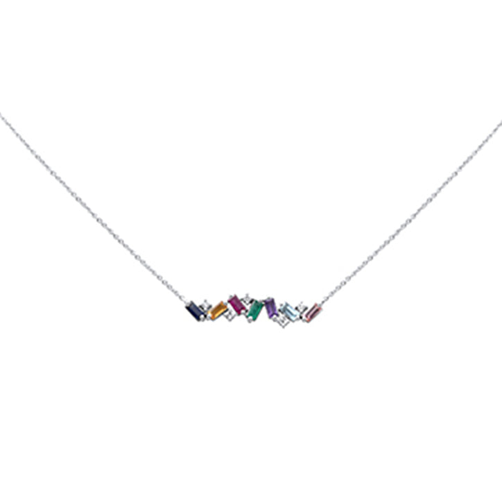 SPECIAL! 1.00ct G SI 14K White Gold Diamond & Multi Color Gemstone Necklace 16" + 2" Ext