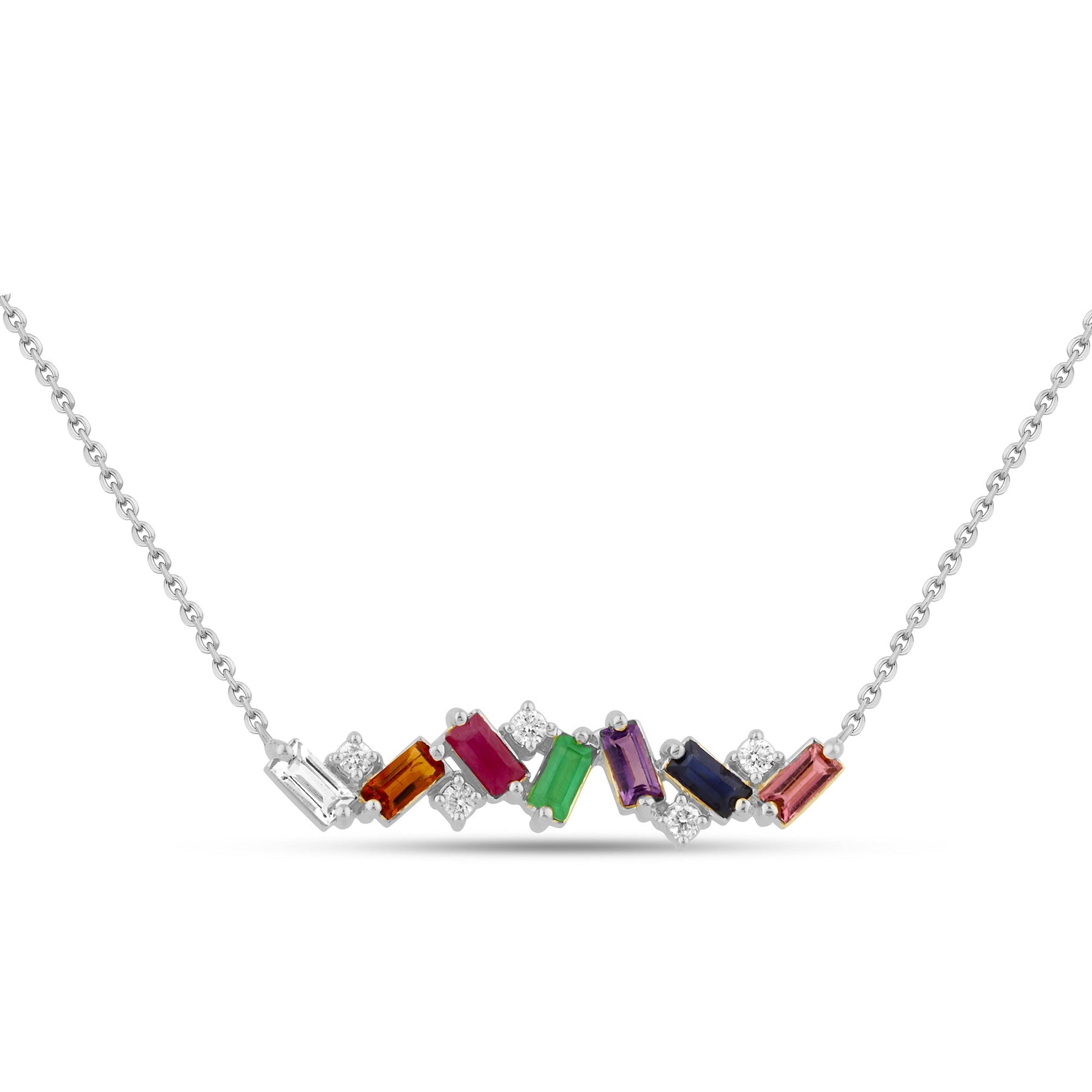 SPECIAL! 1.00ct G SI 14K White Gold Diamond & Multi Color Gemstone Necklace 16" + 2" Ext