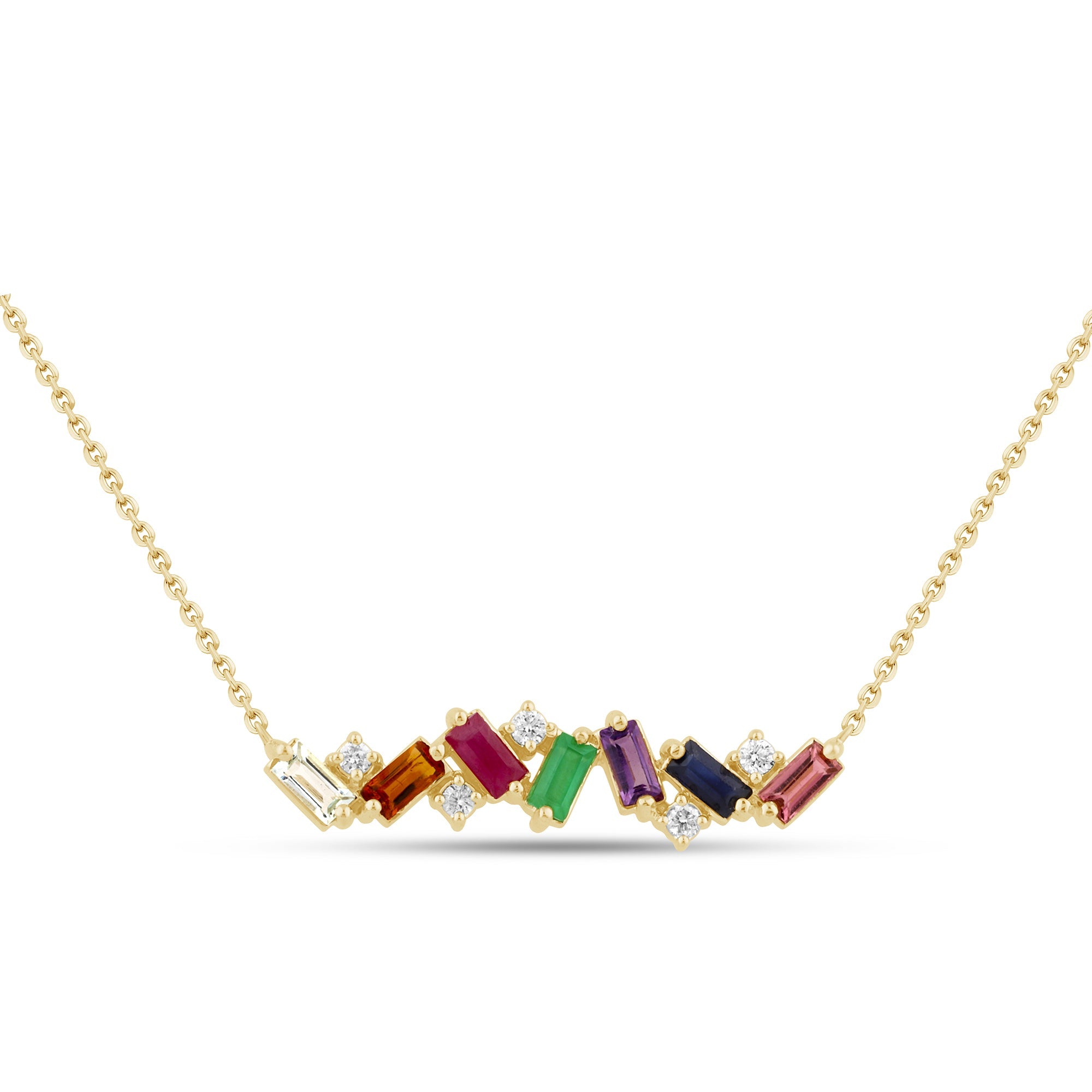 SPECIAL! 1.07ct G SI 14K Yellow Gold Diamond & Multi Color Gemstone Necklace 14" + 2" Ext
