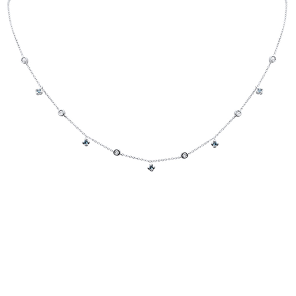 SPECIAL! .31ct G SI 14K White Gold Diamond & Aquamarine Gemstone Necklace 16" + 2" Ext