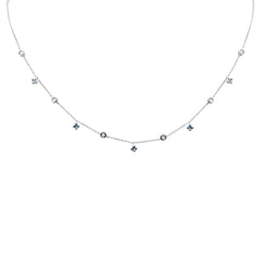 SPECIAL! .31ct G SI 14K White Gold Diamond & Aquamarine Gemstone Necklace 16" + 2" Ext