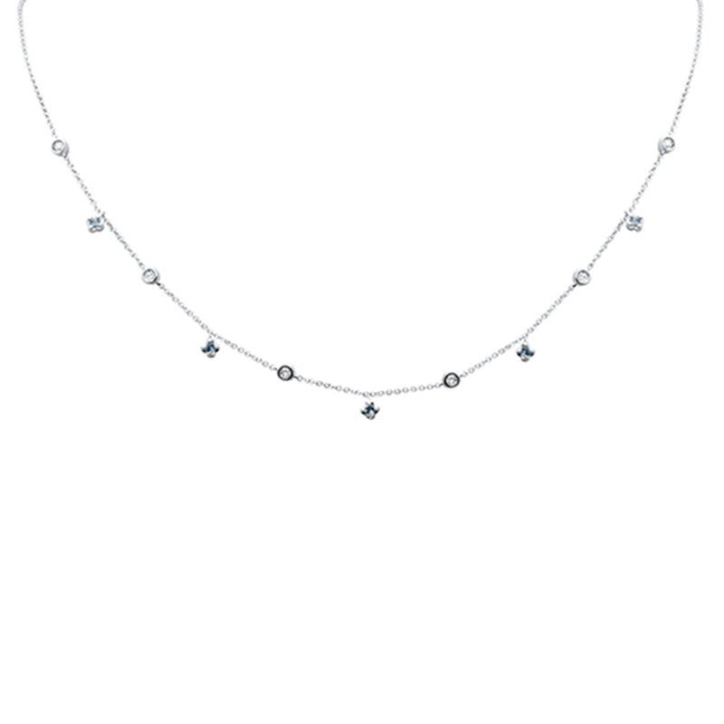 SPECIAL! .31ct G SI 14K White Gold Diamond & Aquamarine Gemstone Necklace 16" + 2" Ext