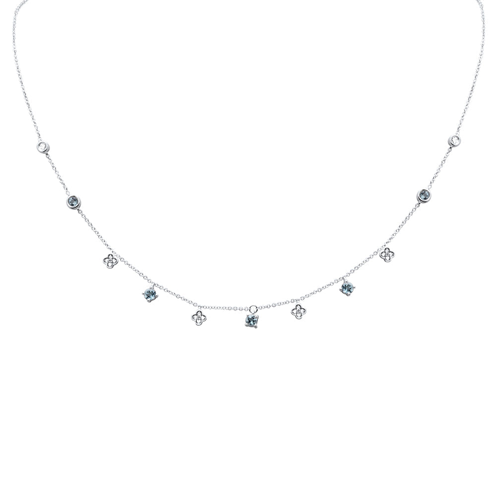 GEMSTONE CLOSEOUT!   .63ct G SI 14K White Gold Diamond & Aquamarine Gemstone Necklace 16" + 2" Ext