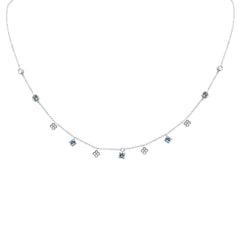 GEMSTONE CLOSEOUT!   .63ct G SI 14K White Gold Diamond & Aquamarine Gemstone Necklace 16" + 2" Ext
