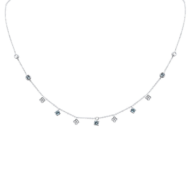 GEMSTONE CLOSEOUT!   .63ct G SI 14K White Gold Diamond & Aquamarine Gemstone Necklace 16" + 2" Ext