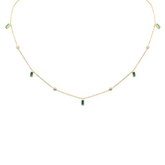 SPECIAL! .67ct G SI 14K Yellow Gold Diamond & Emerald Gemstone Necklace 16" + 2" Ext