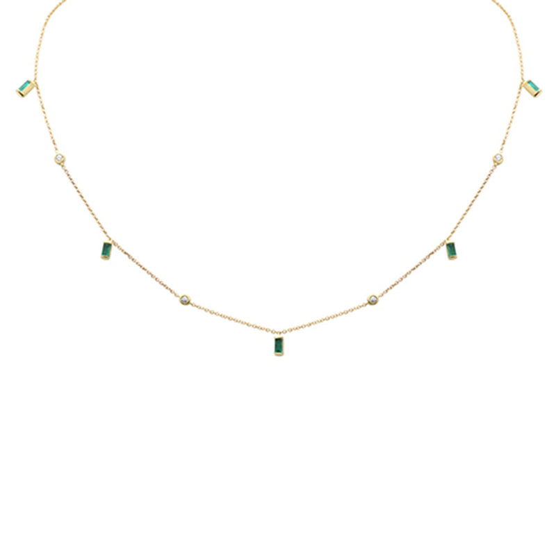 SPECIAL! .67ct G SI 14K Yellow Gold Diamond & Emerald Gemstone Necklace 16" + 2" Ext