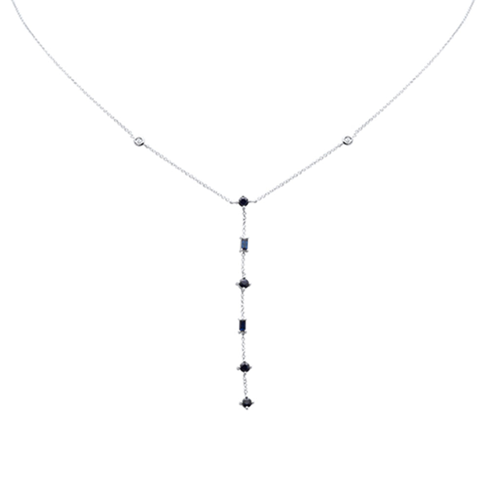 SPECIAL!  .90ct G SI 14K White Gold Diamond & Blue Sapphire Gemstone Lariat Necklace 16" Long
