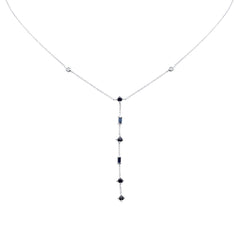 SPECIAL!  .90ct G SI 14K White Gold Diamond & Blue Sapphire Gemstone Lariat Necklace 16" Long
