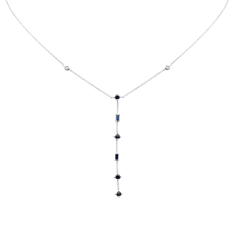 SPECIAL!  .90ct G SI 14K White Gold Diamond & Blue Sapphire Gemstone Lariat Necklace 16" Long