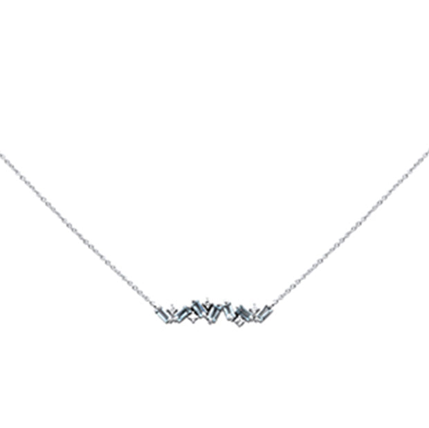 SPECIAL!  .83ct G SI 14K White Gold Diamond Aquamarine Gemstone Necklace 16+"Long
