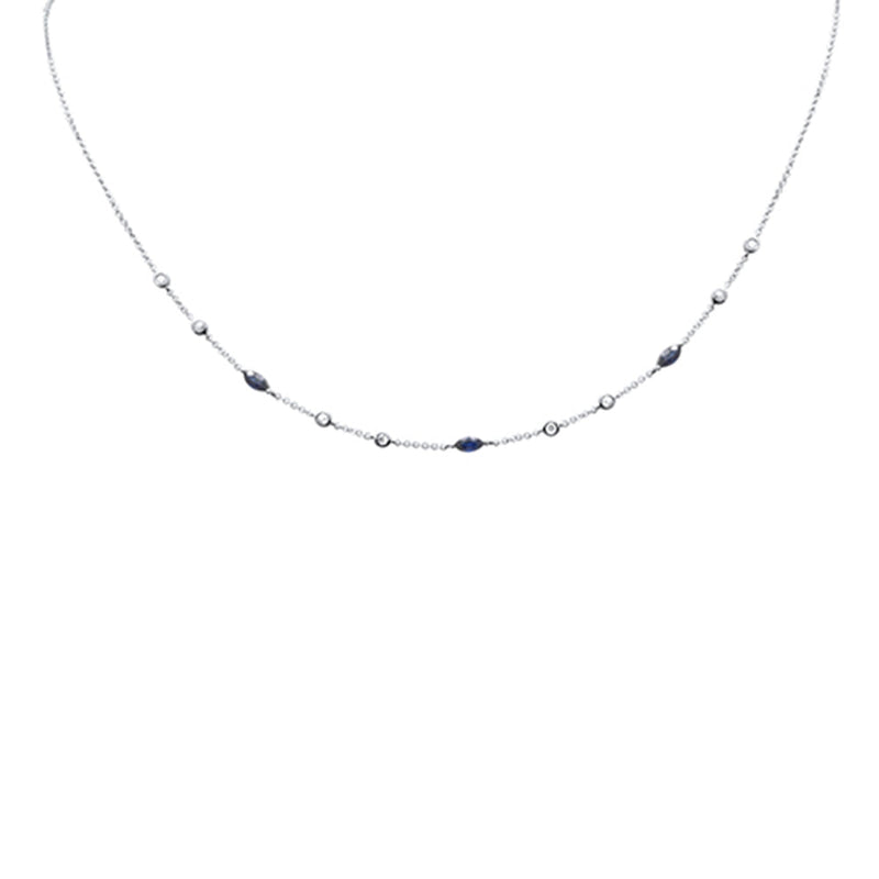 SPECIAL! .69ct G SI 14K White Gold Diamond & Blue Sapphire Gemstone Necklace 16" + 2" Ext
