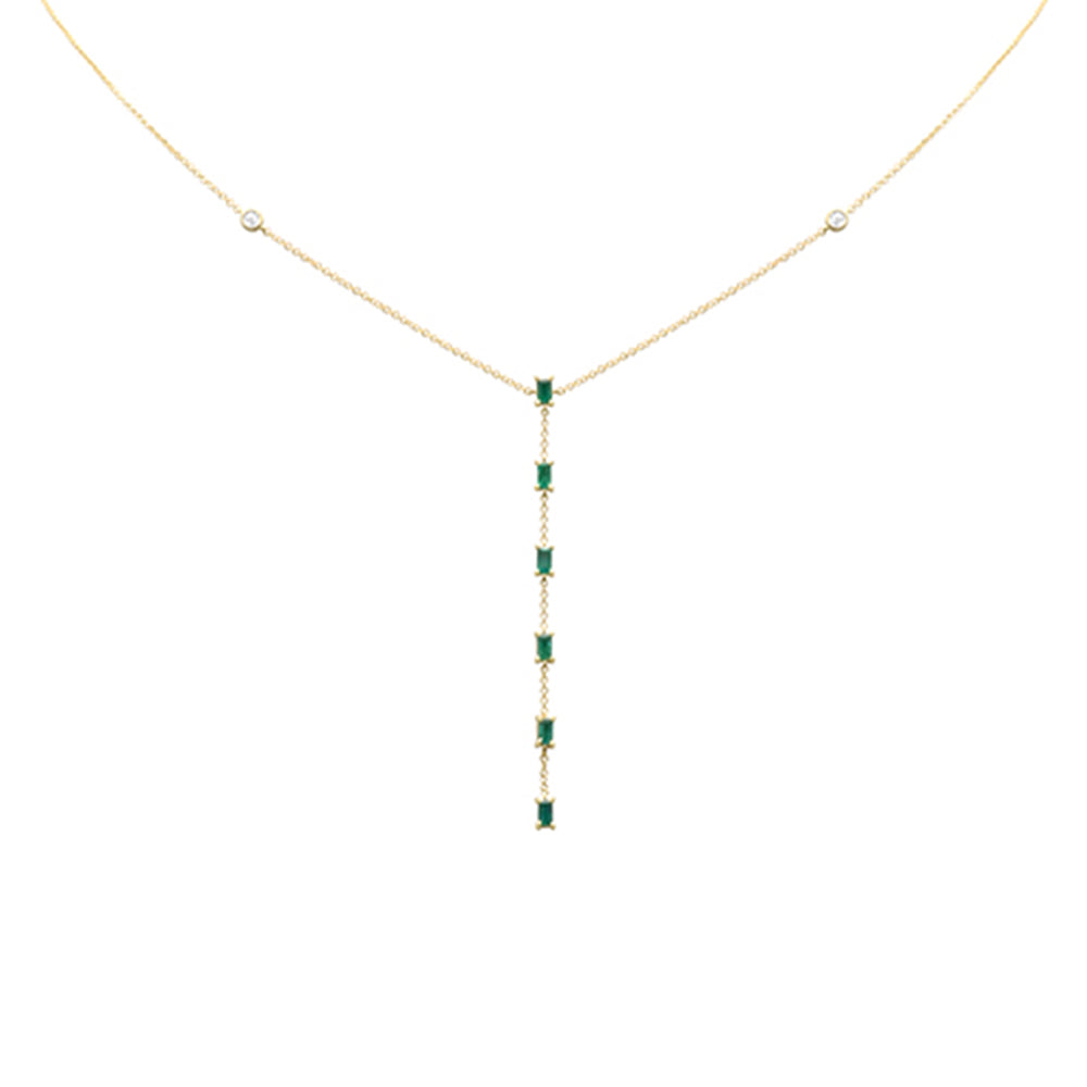 SPECIAL! .68ct G SI 14K Yellow Gold Diamond & Emerald Gemstone Lariat Necklace 16" + 2" Ext