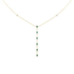 SPECIAL! .68ct G SI 14K Yellow Gold Diamond & Emerald Gemstone Lariat Necklace 16" + 2" Ext