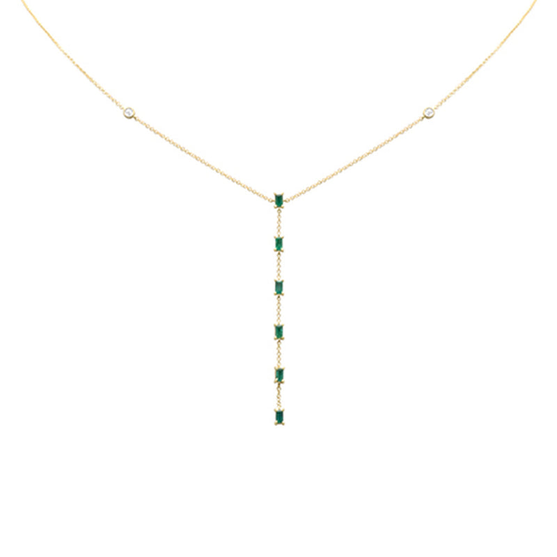 SPECIAL! .68ct G SI 14K Yellow Gold Diamond & Emerald Gemstone Lariat Necklace 16" + 2" Ext