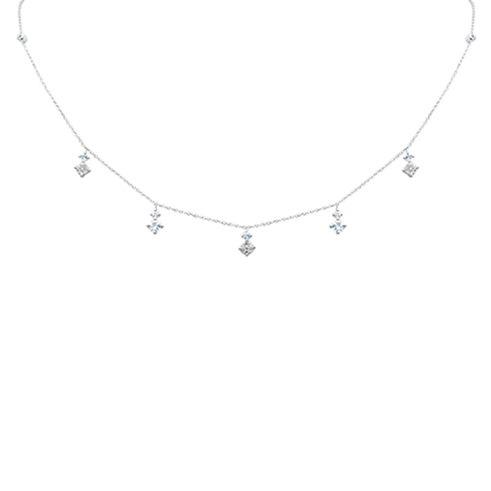 SPECIAL! .70ct G SI 14K White Gold Diamond & Aquamarine Gemstone Necklace 16" + 2" Ext