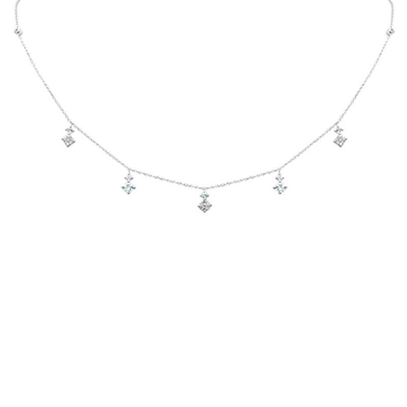 SPECIAL! .70ct G SI 14K White Gold Diamond & Aquamarine Gemstone Necklace 16" + 2" Ext
