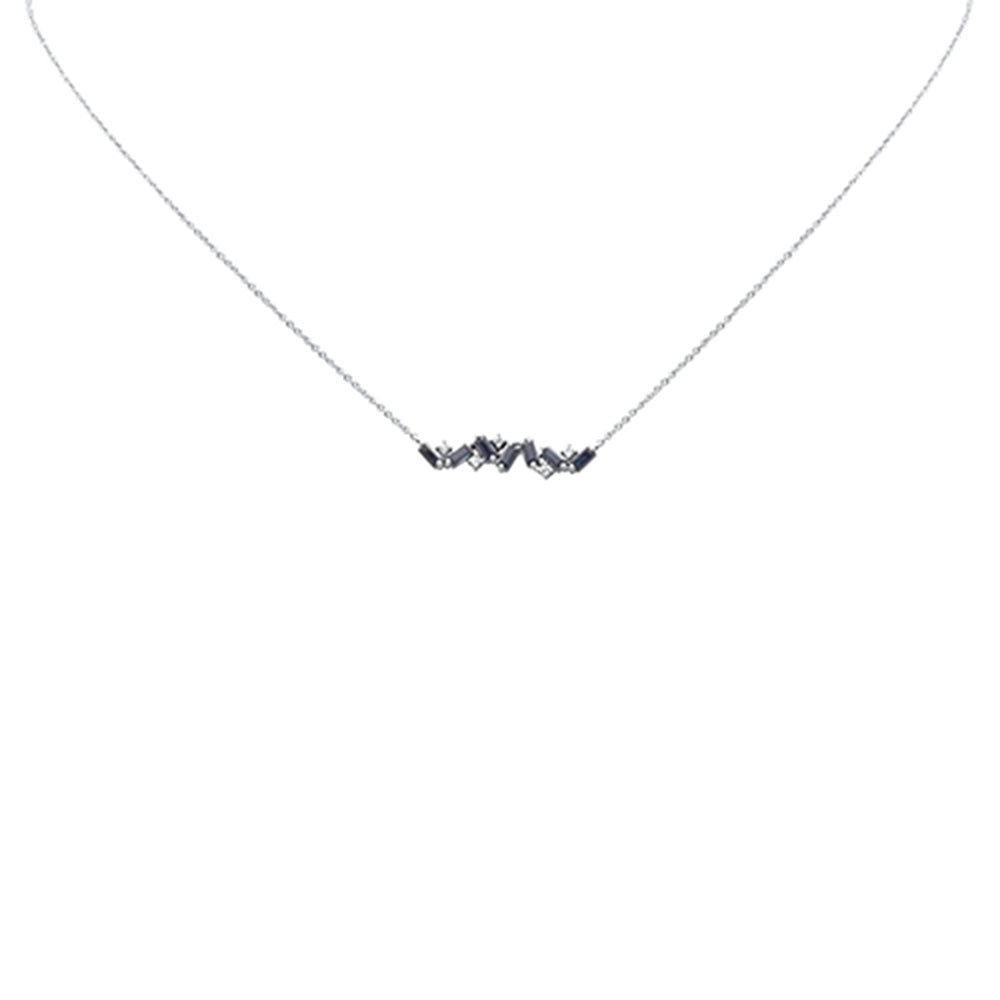 SPECIAL!  1.33ct G SI 14K White Gold Diamond & Blue Sapphire Gemstone Necklace 14" + 2" Ext