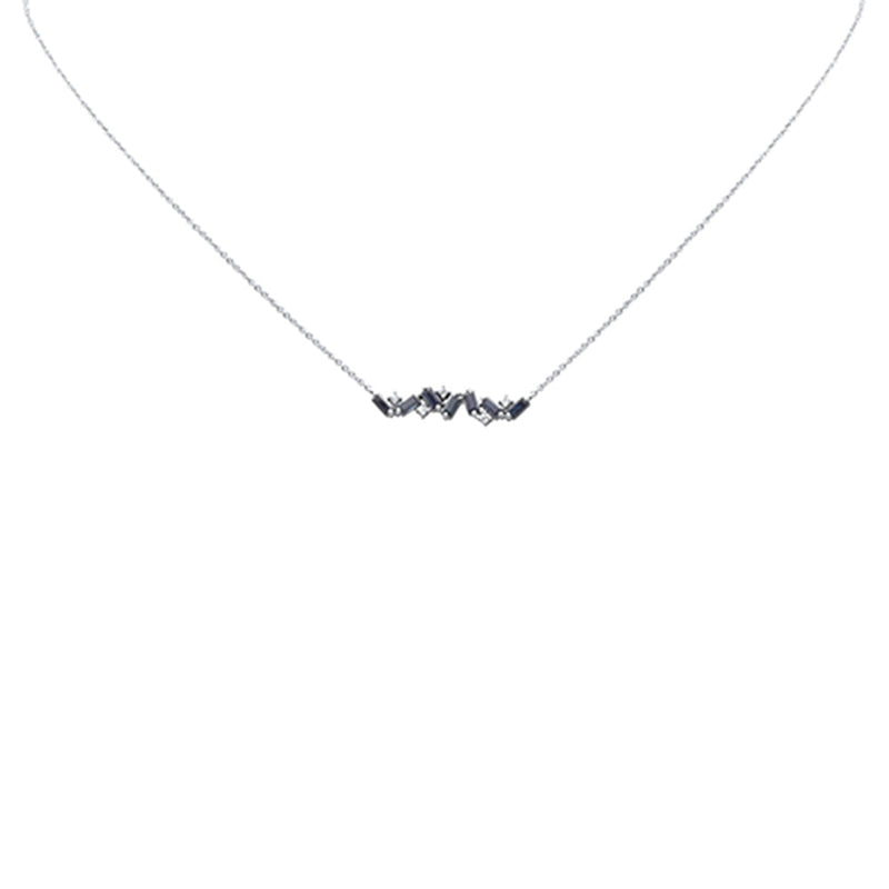 SPECIAL!  1.33ct G SI 14K White Gold Diamond & Blue Sapphire Gemstone Necklace 14" + 2" Ext