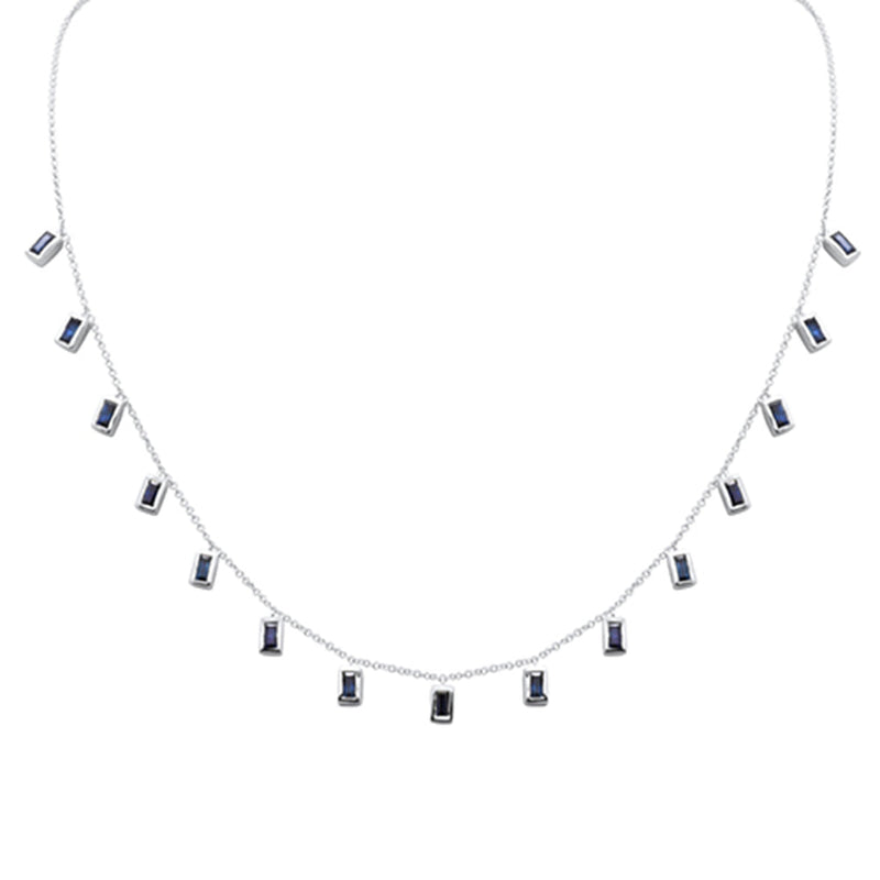 GEMSTONE CLOSEOUT! 2.50ct G SI 14K White Gold Blue Sapphire Gemstone Necklace 16" + 2" Ext