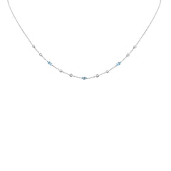 SPECIAL!  .50ct G SI 14K White Gold Diamond & Aquamarine Gemstone Necklace 16" + 2" Ext