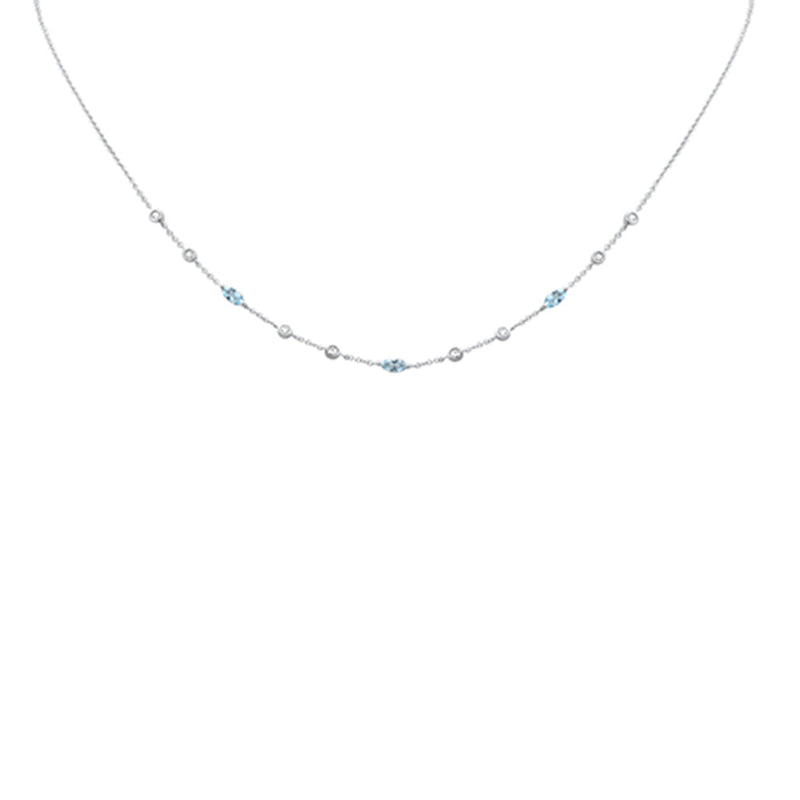 SPECIAL!  .50ct G SI 14K White Gold Diamond & Aquamarine Gemstone Necklace 16" + 2" Ext