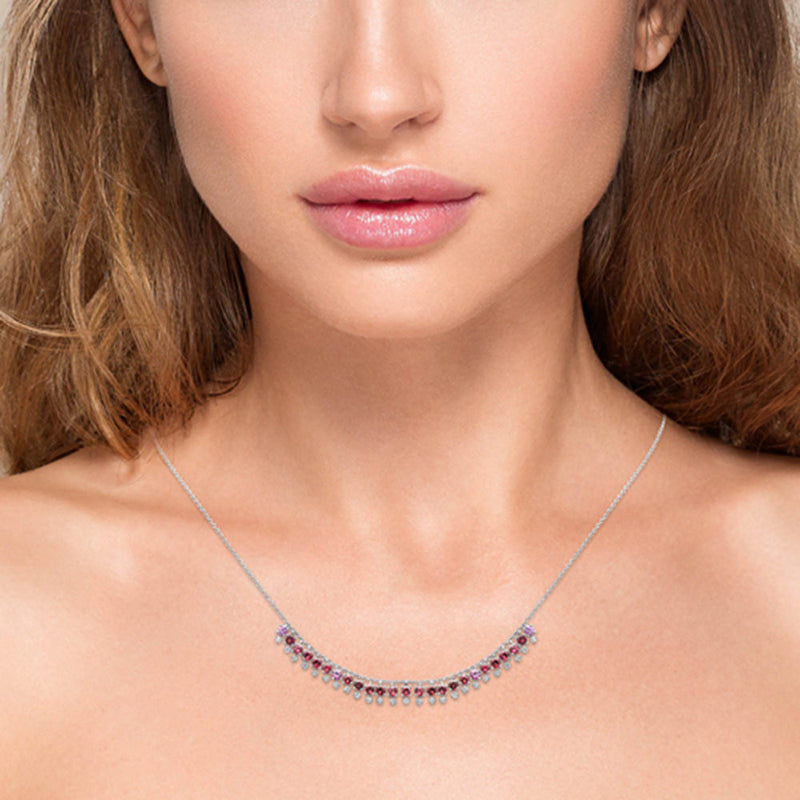 GEMSTONE   CLOSEOUT! 1.96ct G SI 14K White Gold Diamond & Pink Tourmaline Dangling Necklace 16" + 2" Ext