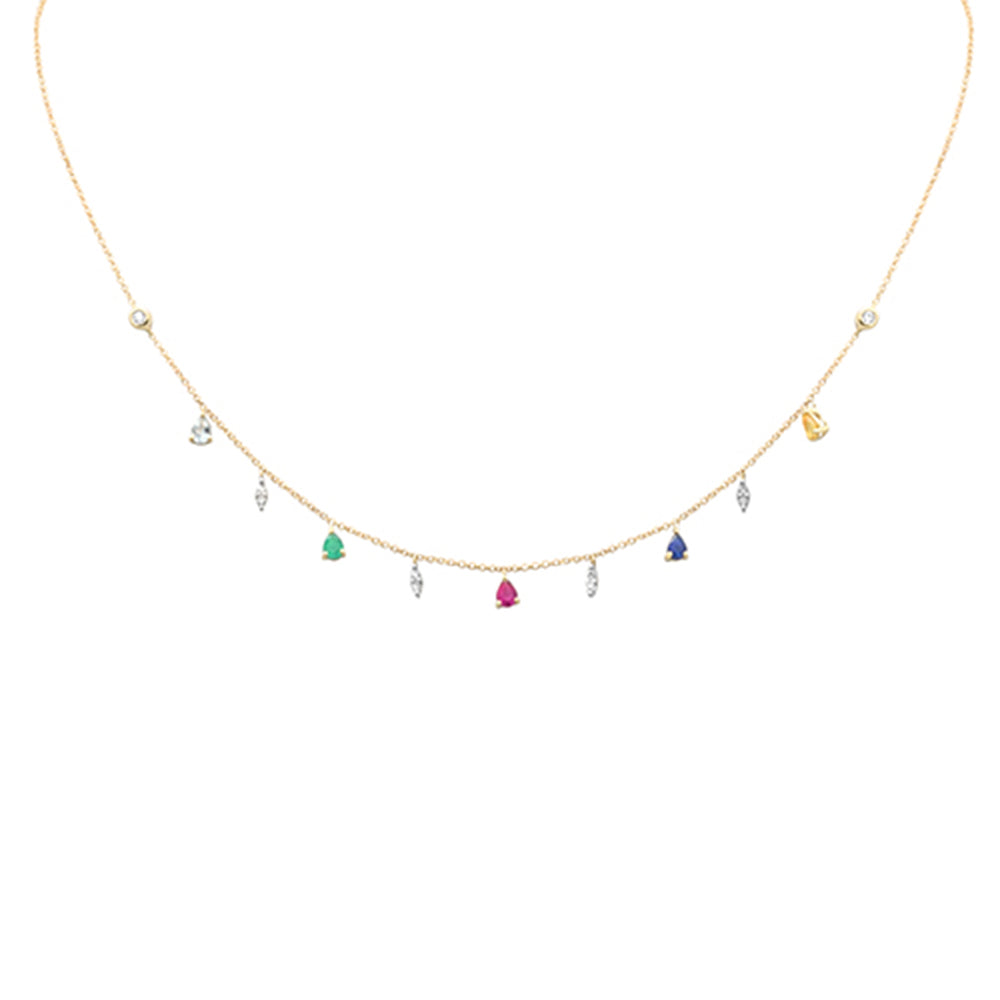 SPECIAL! 1.03ct G SI 14K Yellow Gold Diamond & Multi Color Gemstone Necklace 16" + 2" Ext