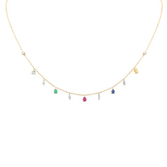 SPECIAL! 1.03ct G SI 14K Yellow Gold Diamond & Multi Color Gemstone Necklace 16" + 2" Ext