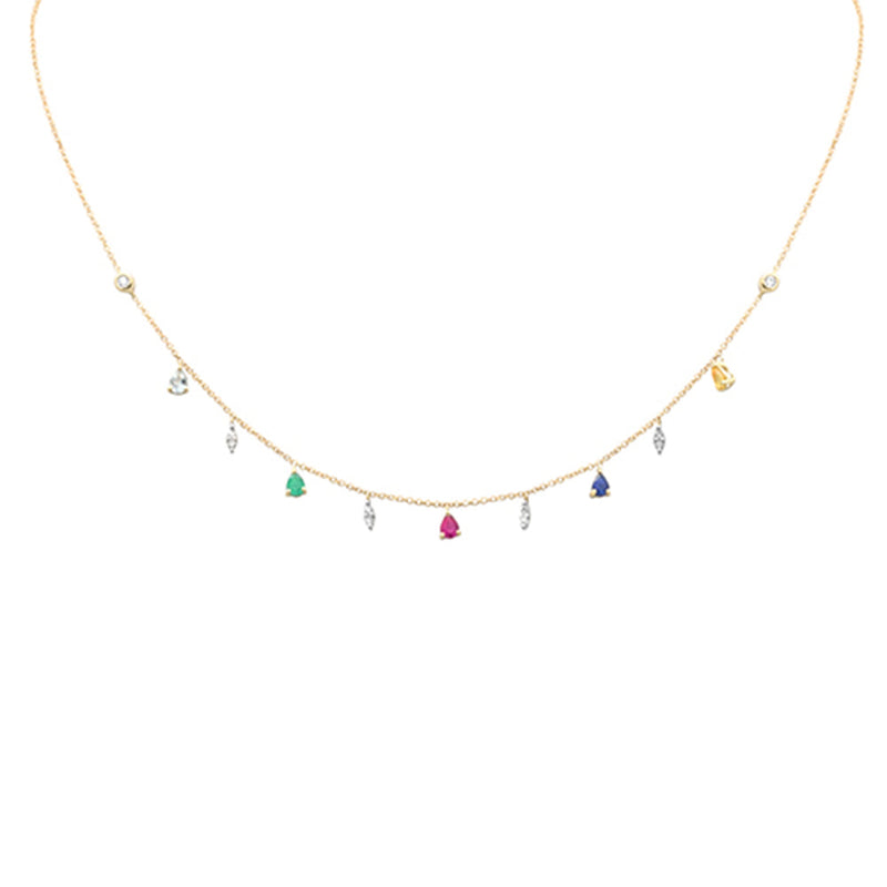 SPECIAL! 1.03ct G SI 14K Yellow Gold Diamond & Multi Color Gemstone Necklace 16" + 2" Ext