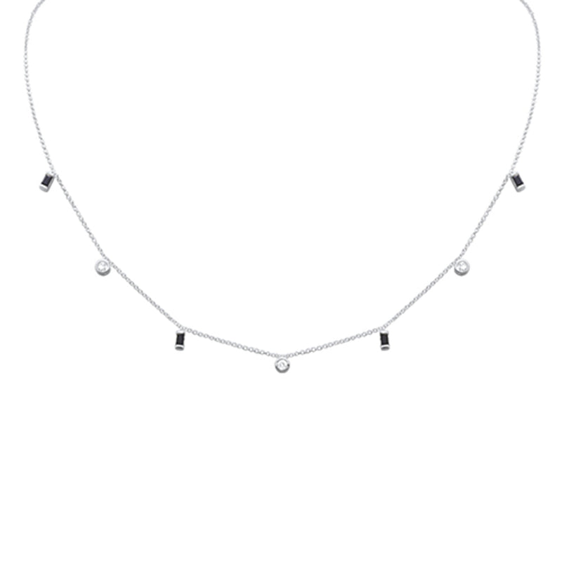 SPECIAL!  .65ct G SI 14K White Gold Diamond & Blue Sapphire Gemstone Necklace 16" + 2" Ext