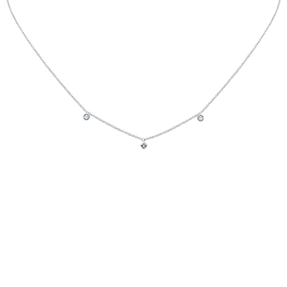 .08ct G SI 14K White Gold Diamond Aquamarine Gemstone Necklace 16" + 2" Ext