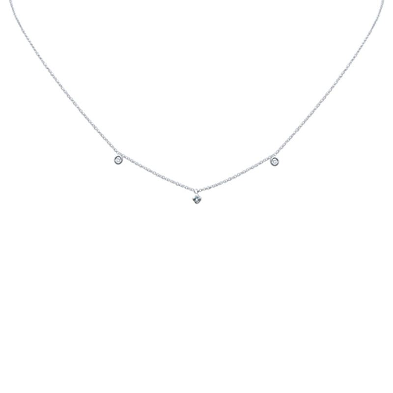 .08ct G SI 14K White Gold Diamond Aquamarine Gemstone Necklace 16" + 2" Ext