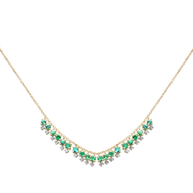 GEMSTONE CLOSEOUT!  1.60ct G SI 14K Yellow Gold Diamond & Emerald Gemstone Drop Necklace 16" + 2" Ext