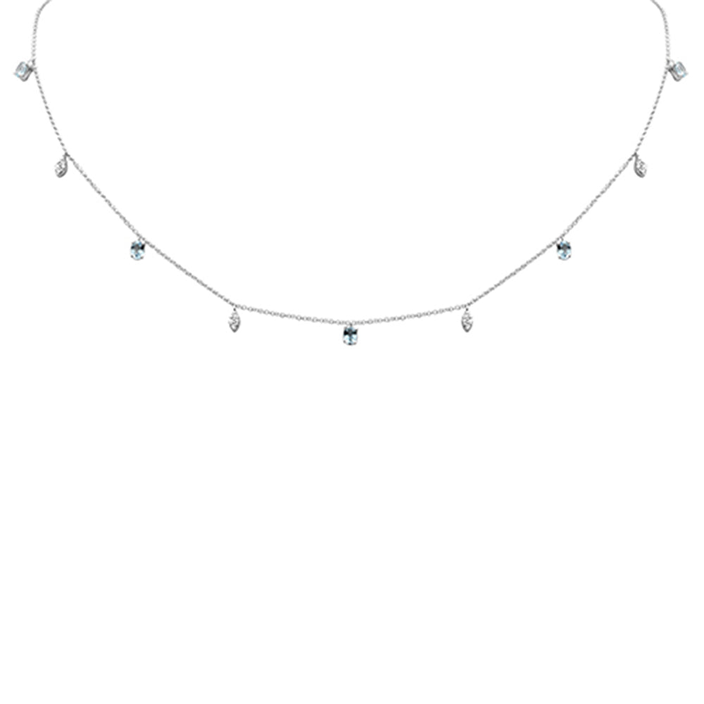 SPECIAL! .80ct G SI 14K White Gold Diamond & Aquamarine Gemstone Necklace 16" + 2" Ext