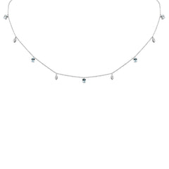SPECIAL! .80ct G SI 14K White Gold Diamond & Aquamarine Gemstone Necklace 16" + 2" Ext