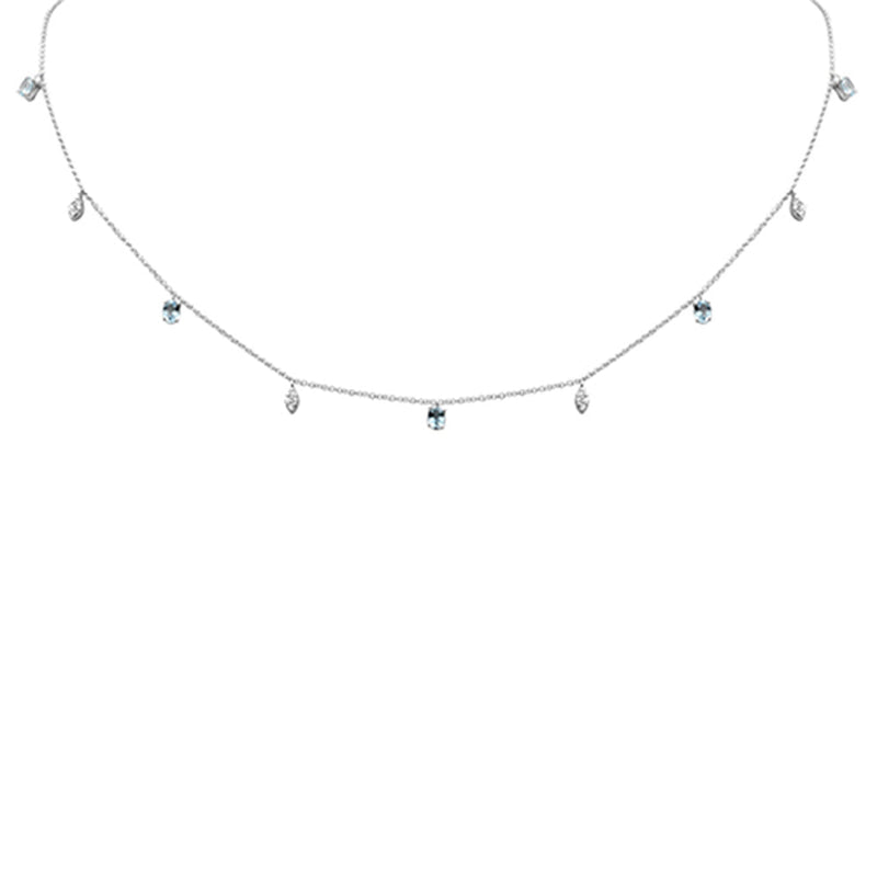 SPECIAL! .80ct G SI 14K White Gold Diamond & Aquamarine Gemstone Necklace 16" + 2" Ext